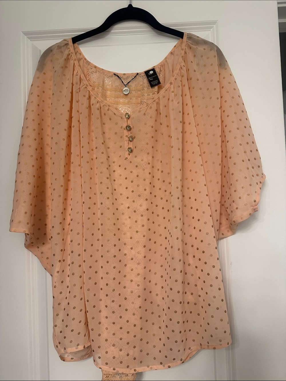 BKE Peach Polka Dot Peasant Blouse